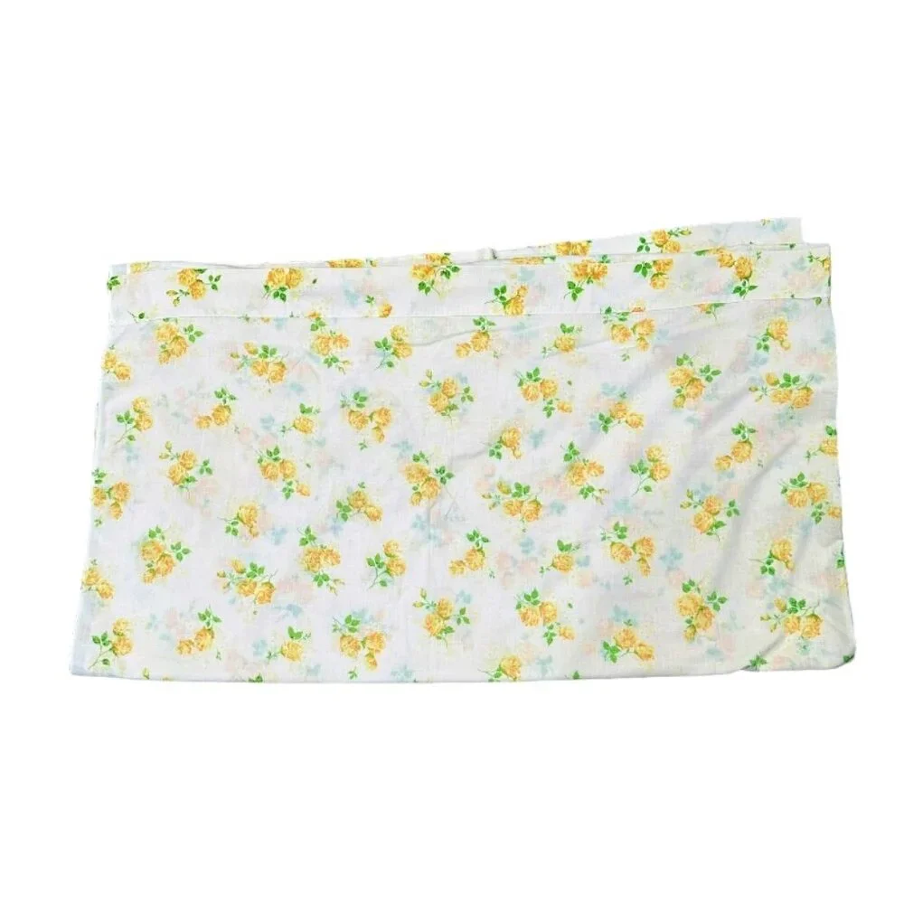 Vintage Dan River Dantrel Full Size Yellow Rose Floral Flat Sheet Muslin Cottage